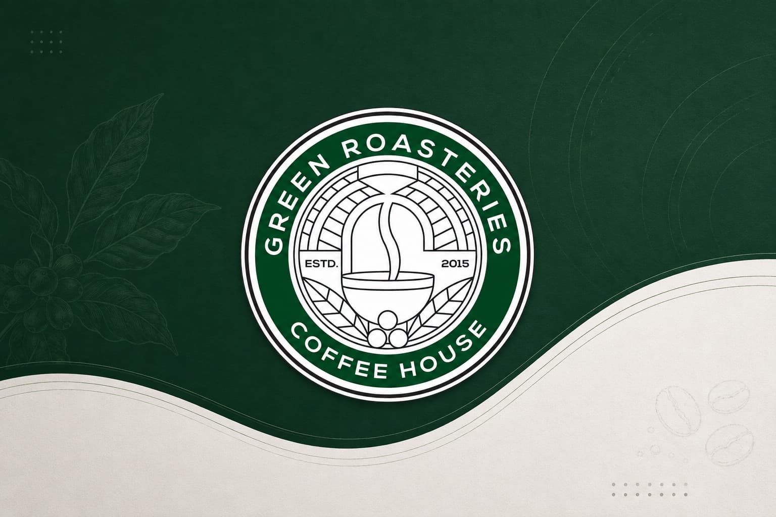 Green Roasteries Coffee House badge logo on a deep green background