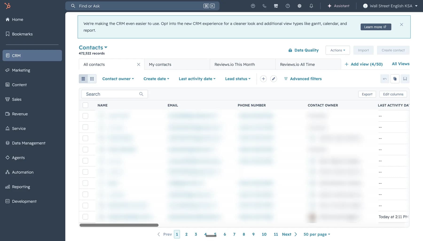 HubSpot contact database with leads captured by the landing page system